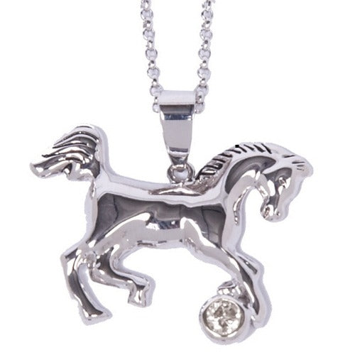 Horse and Stone Pendant - Rodium Necklace