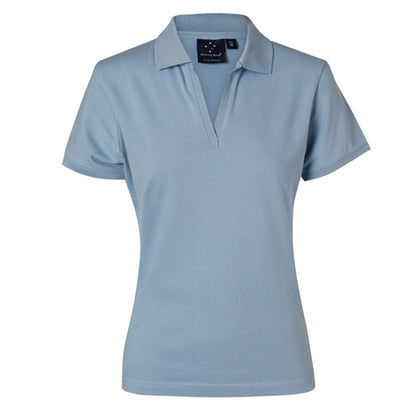 Ladies Longbeach Pique S/S Polo - Spring Blue