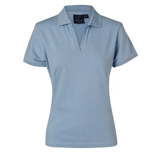 Ladies Longbeach Pique S/S Polo - Spring Blue