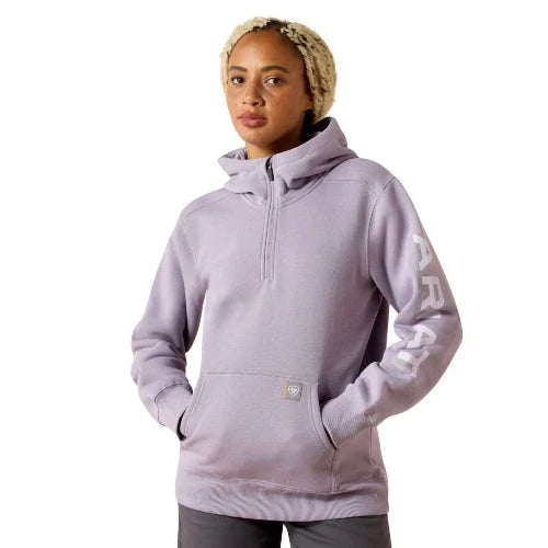Ariat Women's Rebar Lightweight Logo 1/2 Zip Hoodie Purple Ash/ Thistle