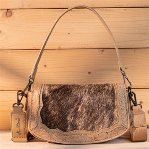 Montana West Hair-On Cowhide Mini Shoulder Bag/Crossbody/Clutch-Tan