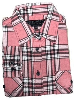 Kids Open Front Flannelette Shirt - Dusty Pink/Taupe