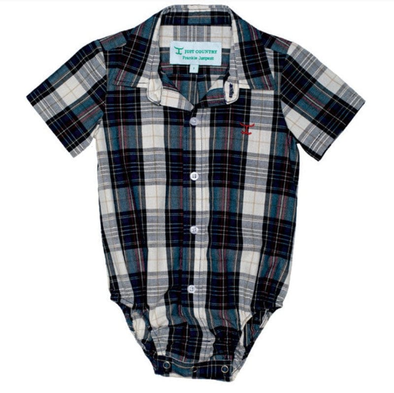 Just Country Frankie Short Sleeve Full Button Jumpsuit Navy / Red Plaid