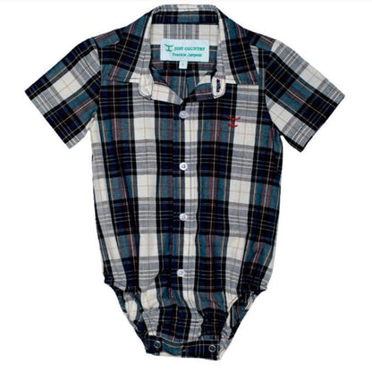 Just Country Frankie Short Sleeve Full Button Jumpsuit Navy / Red Plaid