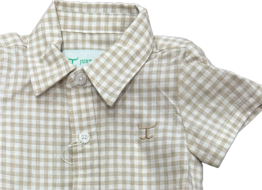 Just Country Infant Frankie S/S Full Button Jumpsuit Fawn Small Check