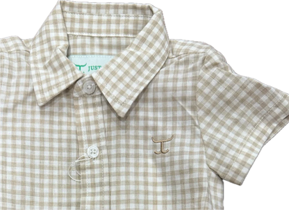 Just Country Infant Frankie S/S Full Button Jumpsuit Fawn Small Check