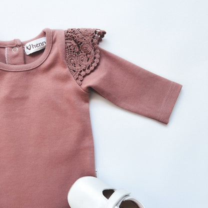 Love Henry Baby Girls Lace Sleeve Onesie - Pink Rust