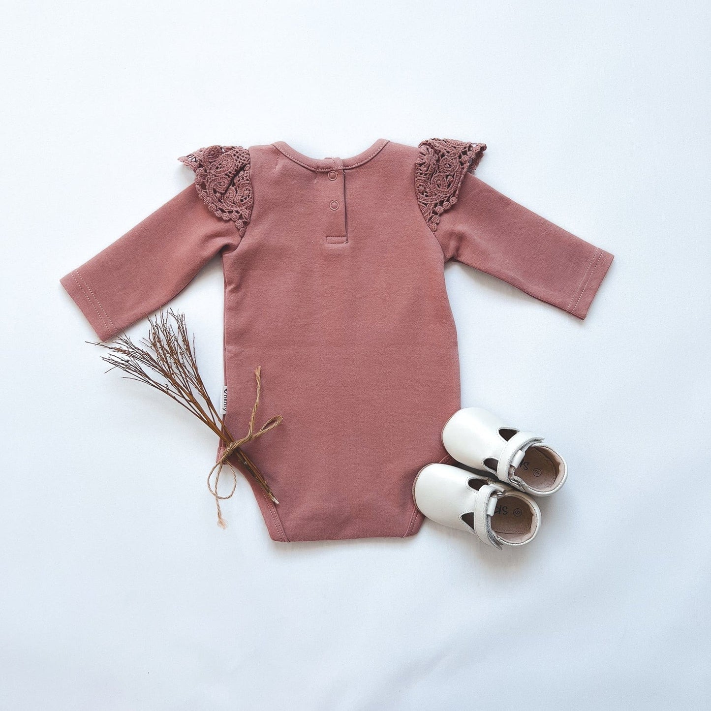 Love Henry Baby Girls Lace Sleeve Onesie - Pink Rust