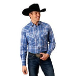 Roper Western Shirt Mens L/S Plaid Snap Blue