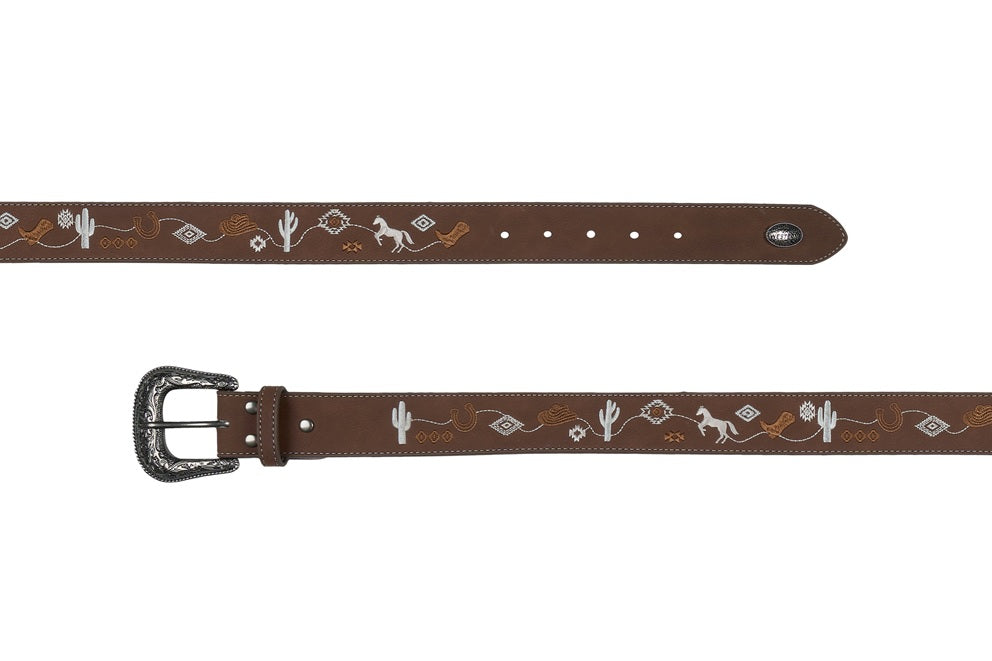 Pure Western Ladies Hallie Belt - Tan / White Embroidery