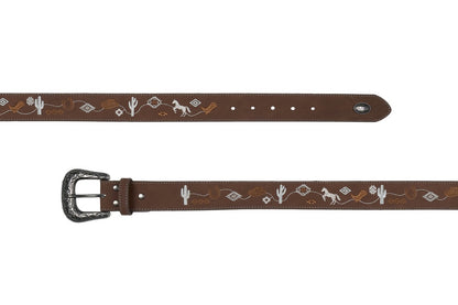 Pure Western Ladies Hallie Belt - Tan / White Embroidery