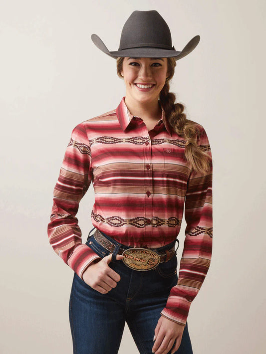 Ariat Womens Wrinkle Resist Team Kirby Stretch Shirt Blushing Serape