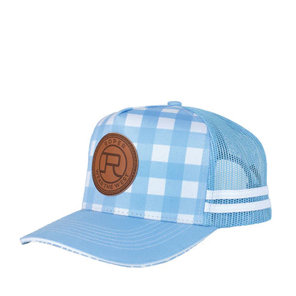 Roper Trucker Cap Mini Plaid- Cornflower Blue/ White