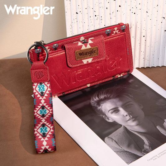 Wrangler Aztec Print Bi-Fold Wallet Wristlet - Burgundy