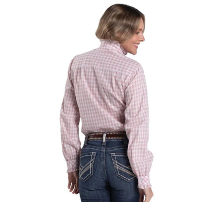 Just Country Women's Abbey Frills Full Button Print Shirt - Heather Rose & White Check