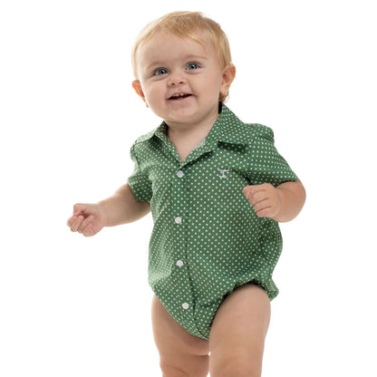 Just Country Short Sleeve Full Button Jumpsuit - Eucalyptus & White Mini Spots
