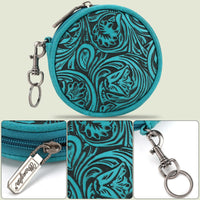 Wrangler Floral Tooled Circular Coin Pouch Bag Charm - Turquoise