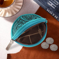 Wrangler Floral Tooled Circular Coin Pouch Bag Charm - Turquoise