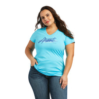 Ariat Ladies Real Logo Script Classic Fit Tee Bachelor Button