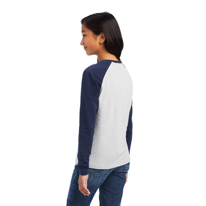 Ariat Youth Varsity L/S Tee - Navy Heather Grey