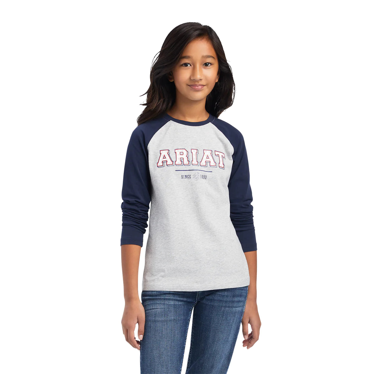 Ariat Youth Varsity L/S Tee - Navy Heather Grey