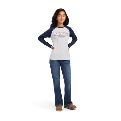 Ariat Youth Varsity L/S Tee - Navy Heather Grey