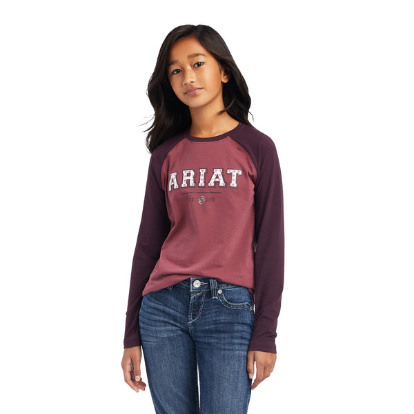 Ariat Youth Varsity T-Shirt - Mulberry/Nostalgia Rose