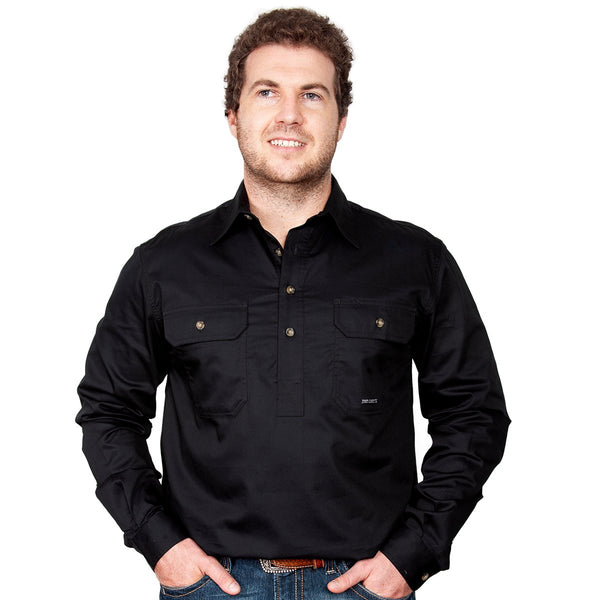 Just Country CAMERON 1/2 Button Work Shirts BLACK