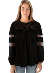 Pure Western Ladies Faye Lace Trim Blouse 50% OFF