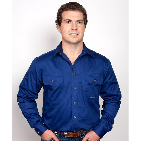 Just Country Evan Full Button Work Shirts Cobalt