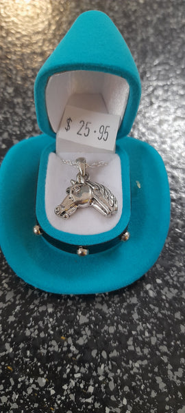 Cowboy Hat Gift Box Necklace Horse Head