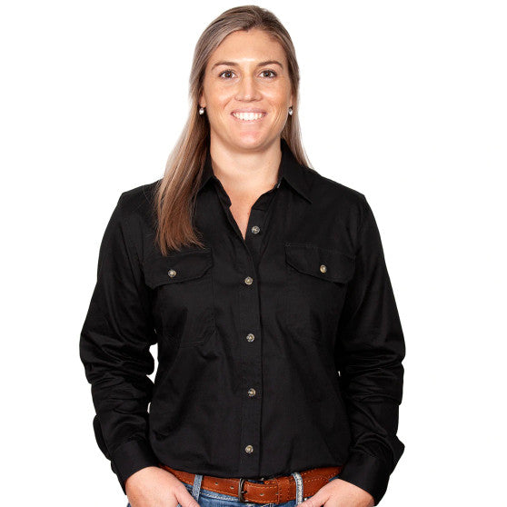 JUST COUNTRY Brooke Ladies Work Shirt Black Full Button