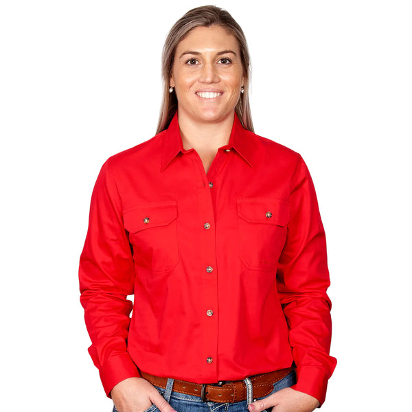 JUST COUNTRY Brooke Ladies Work Shirt Chilli Full Button