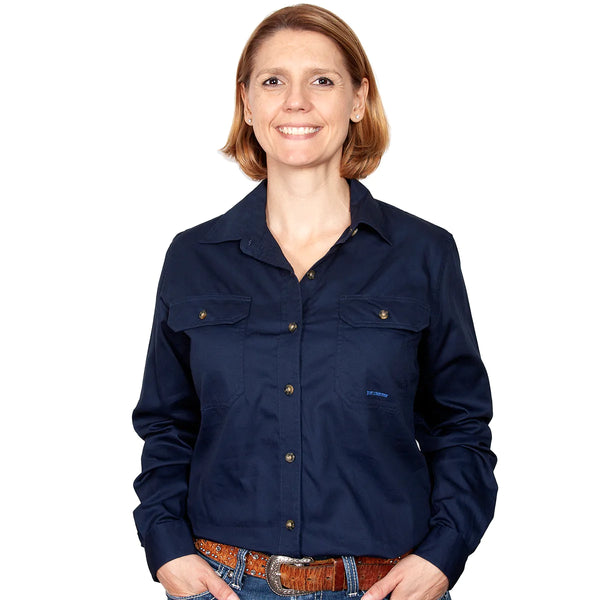 JUST COUNTRY Brooke Ladies Work Shirt Navy Full Button