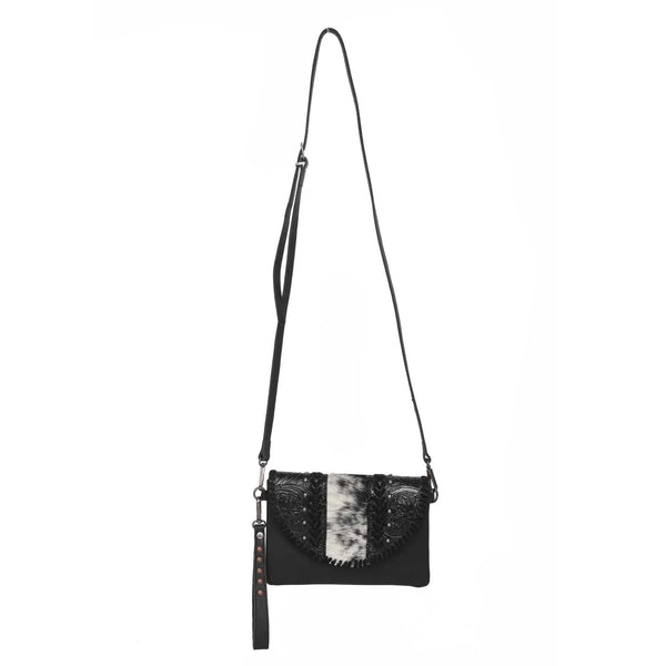 Montana West Real Leather Tooled Collection Crossbody/Wristlet Black
