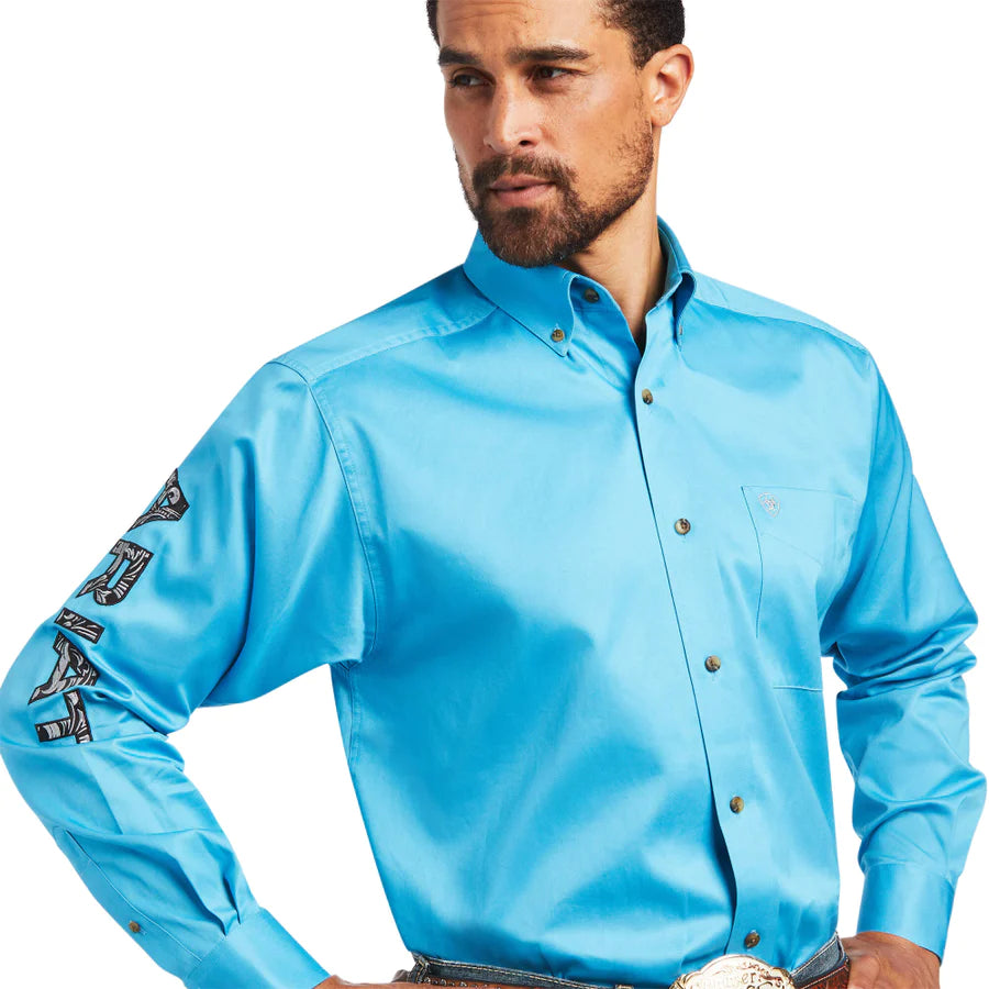 Ariat Mens Team Logo Twill Classic L/S Shirt Rivera/Leather Tool
