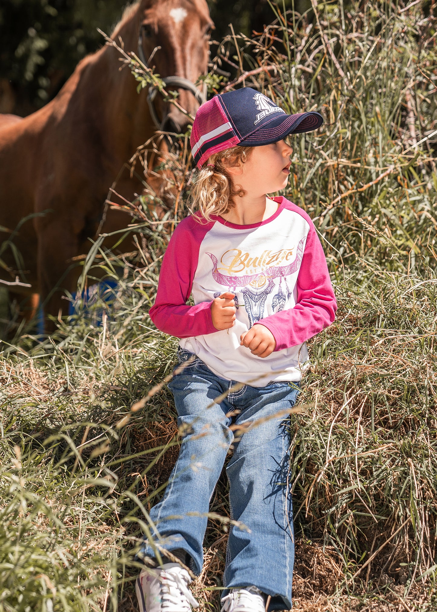 Bullzye Girls Sunset Steer L/S Raglan Tee