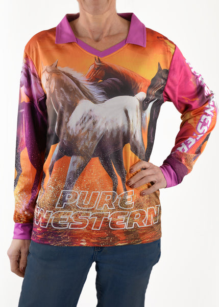 Pure Western Girls Sunset Ride Fishing Shirt