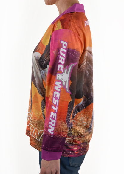 Pure Western Girls Sunset Ride Fishing Shirt