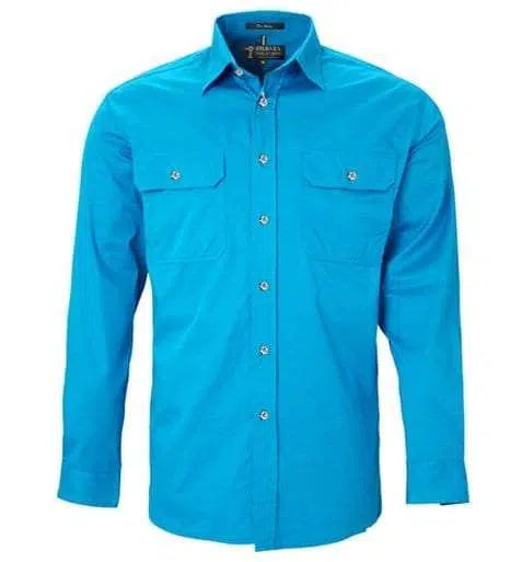 PILBARA COLLECTION Mens Full Button L/Sleeve Shirt Azure