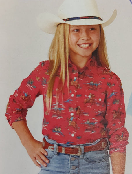 Roper Girls Five Star Red Cowboy Print