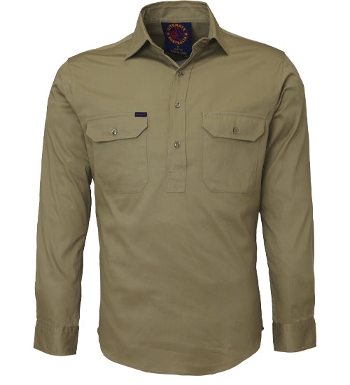 PILBARA COLLECTION Closed Front L/S Shirt Khaki