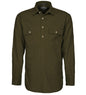 Pilbara mens Closed Front L/S Shirt Olive