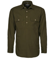 Pilbara mens Closed Front L/S Shirt Olive