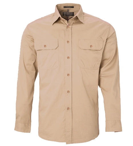 PILBARA COLLECTION Mens Full Button L/S Clay