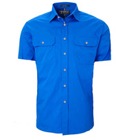 Mens Pilbara Open Front S/S Shirt Cobalt