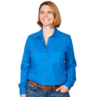 JUST COUNTRY Brooke Ladies Work Shirt Blue Jewel Full Button