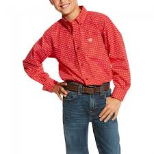ARIAT Boys' L/S Carmine Red Print Button Shirt