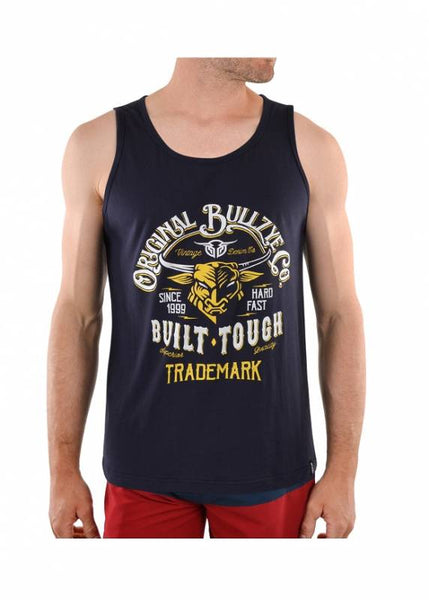 Bullzye Mens Built Tough Singlet Navy