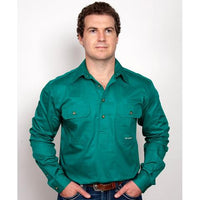 Just Country CAMERON 1/2 Button Work Shirts DARK GREEN
